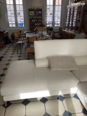 Canapé angle roche bobois cuir blanc - Ameublement
