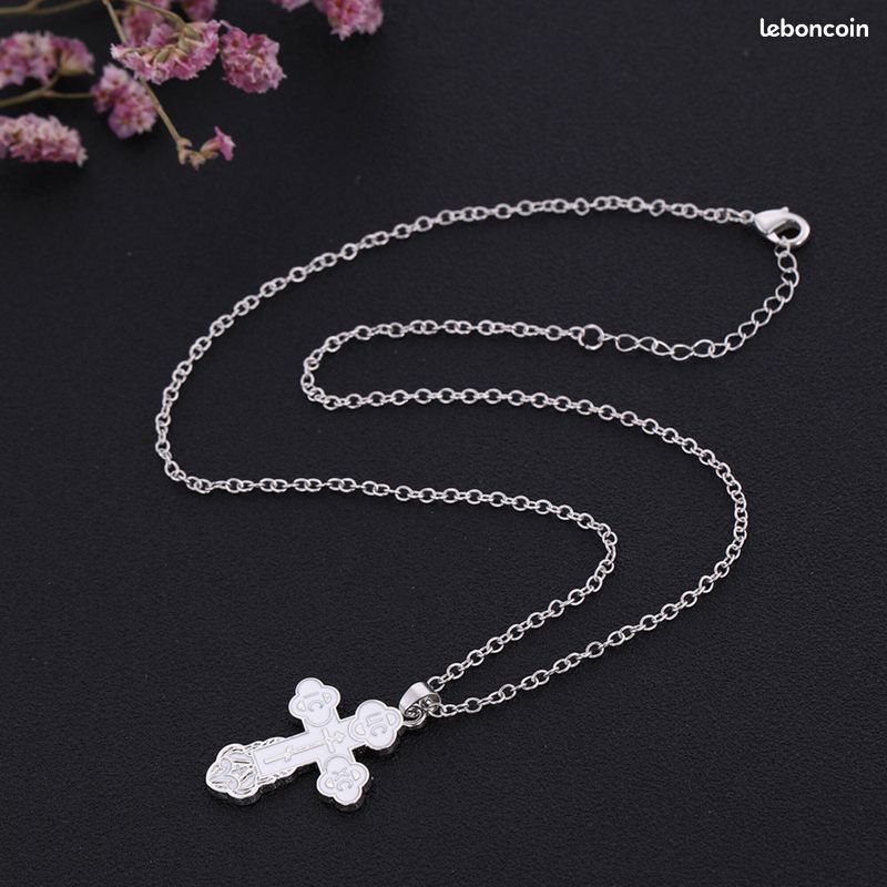Collier avec Pendentif Croix Orthodoxe Acier Inoxydable Argent Blanc (image 4)