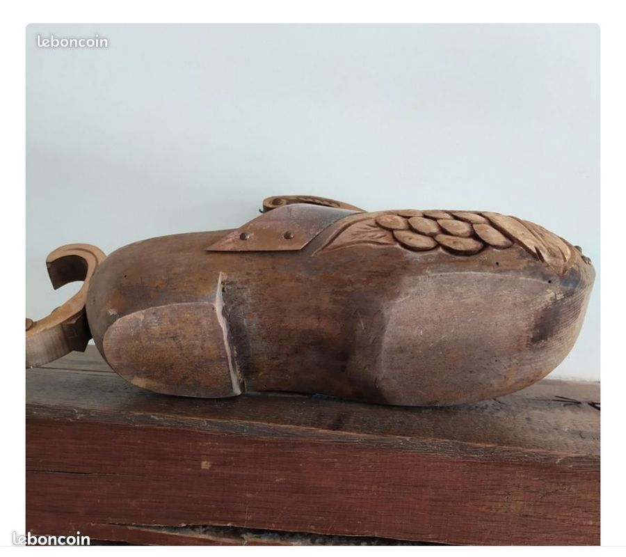 Porte-bouteille Vintage Forme Sabot - Bois Et Cuir - Occasion Bon état