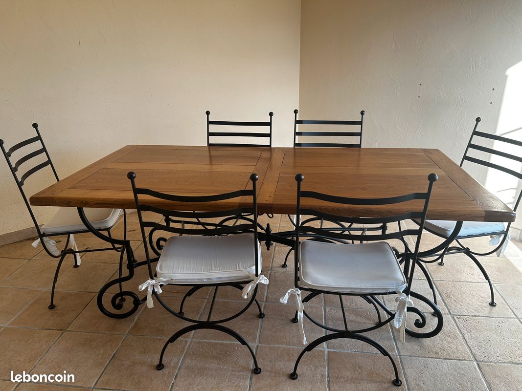 Table salle à manger chêne massif 2M(extensible 2,5M) + 6 chaises (image 2)