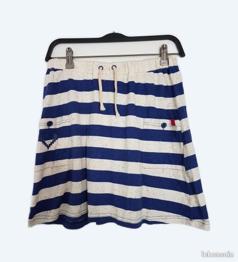Jupe été New Look Taille 6 - Rayée Bleu Foncé Et Blanc, Longueur Genoux, Occasion Très Bon état