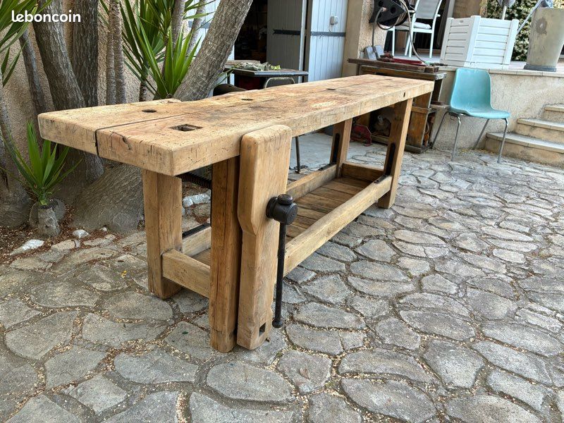 Véritable Établi menuisier bois chêne vintage ancien console comptoir bar meuble salle de bain (image 9)