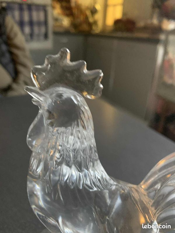 Grande Statuette De Coq En Cristal - 32 Cm De Haut - 3200g - Origine Lorraine XXe Siècle