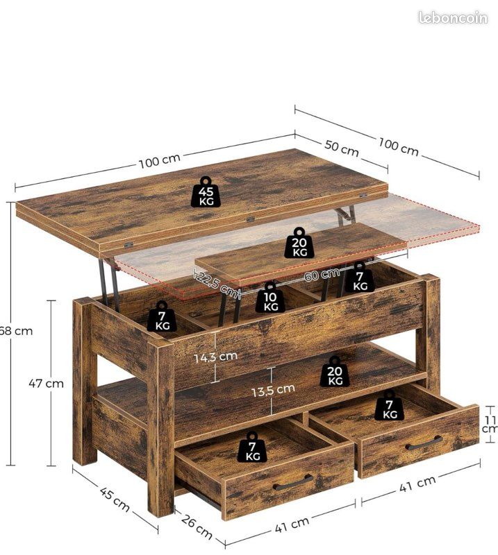 Table basse extensible relevable convertible table à manger (image 4)