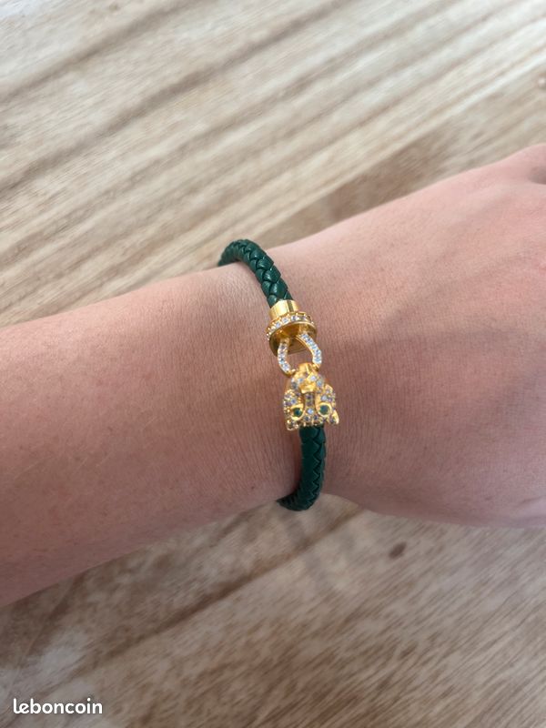 Bracelet Panthère En Émail Et Plaque Or – Occasion – Style Vintage Fantaisie