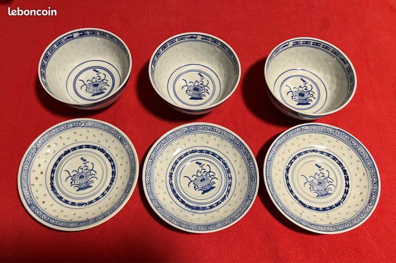 Lot de bols et soucoupes chinois « Grain de riz » (image 1)