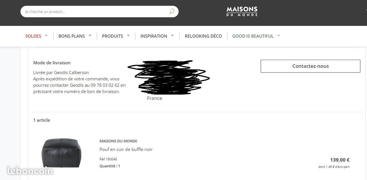 Pouf cuir de bufle noir-maison du monde (image 1)