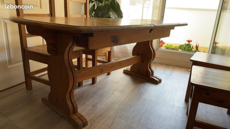 Table a manger extensible rallonges intégrées en bois mexicain + 4 chaises (image 4)