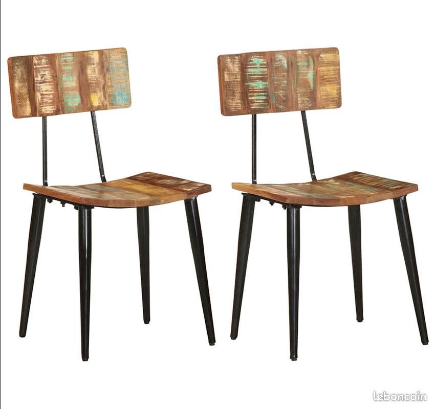 Chaises à manger lot de 2 bois de récupération solide (image 1)