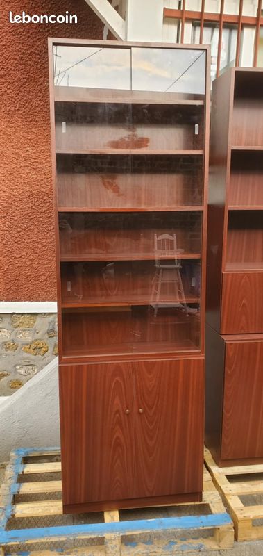 Bibliothèque vintage scandinave couleur teck Années 70 (VITRE MANQUANTES) (image 6)