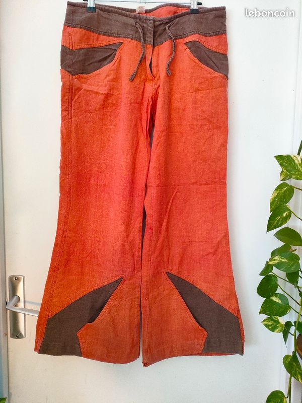 Pantalon orange coton taille L (image 2)
