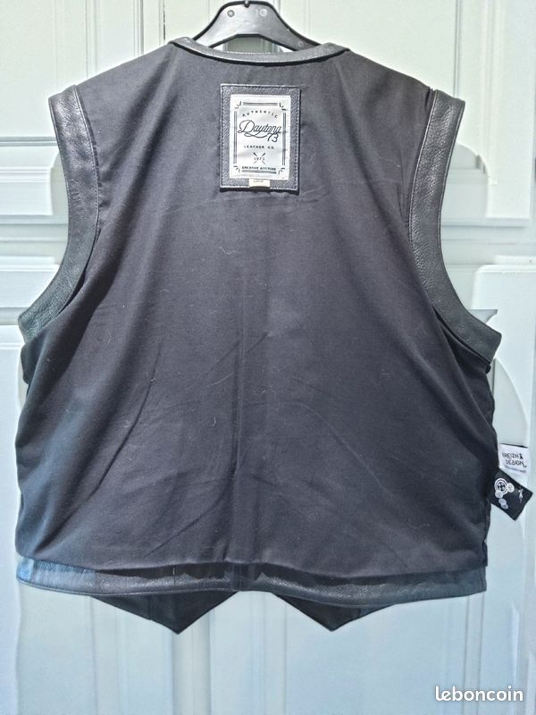 Gilet en cuir biker noir (image 5)