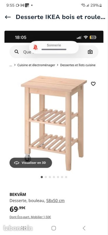 Desserte en bois Ikea a roulettes (image 2)