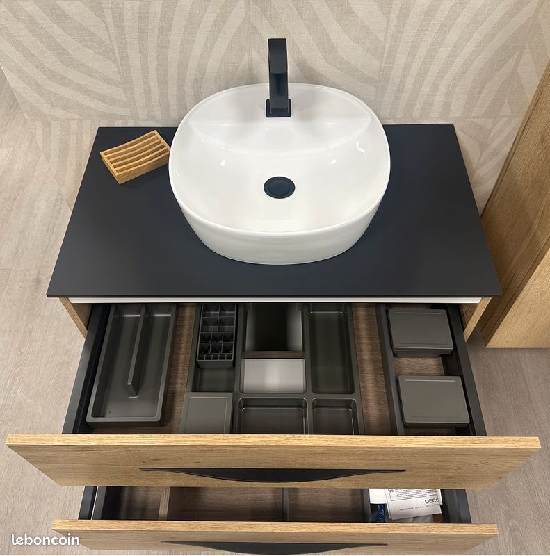 DESTOCKAGE EXPO -50% - Ensemble COMPLET BENTO DECOTEC 80cm chêne brut naturel avec colonne & miroir (image 2)