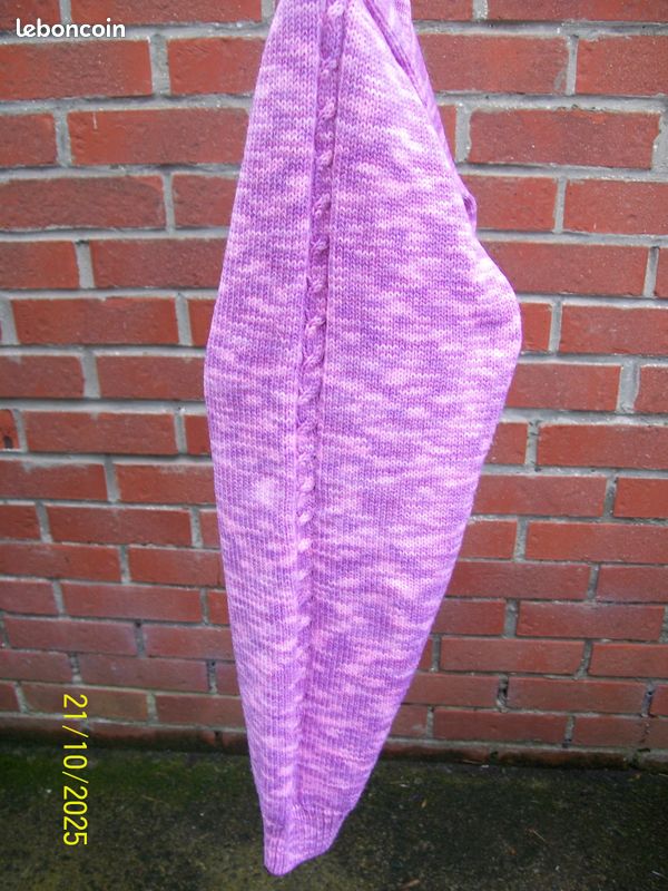 Pull Dame Rose Chiné T 44/46 Torsades Manches et Devant (image 5)