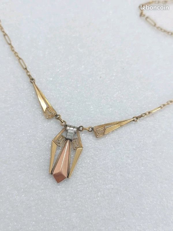 Collier Pendentif Ancien En Plaqué Or Antique Avec Perle Et Quartz Rouge - Bijou Vintage Occasion