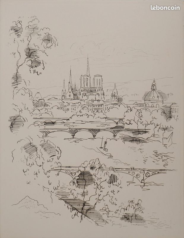 Paul-Elie GERNEZ : Vue sur Notre Dame, Gravure originale signée #CERTIFICAT (image 1)