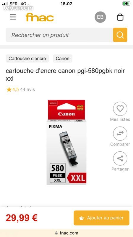 Cartouche d’encre canon pgi-580pgbk noir xxl (image 2)