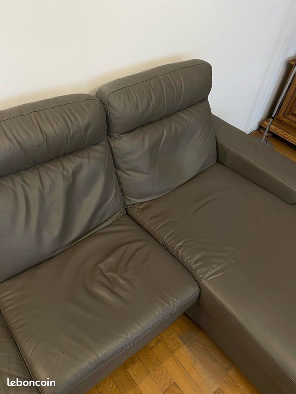 Canapé d’angle avec méridienne – cuir taupe (image 4)