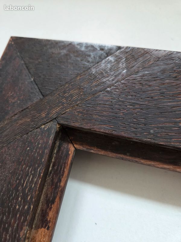 Cadre ancien en bois foncé gradin large bandeau pente tableau miroir encadrement (image 13)