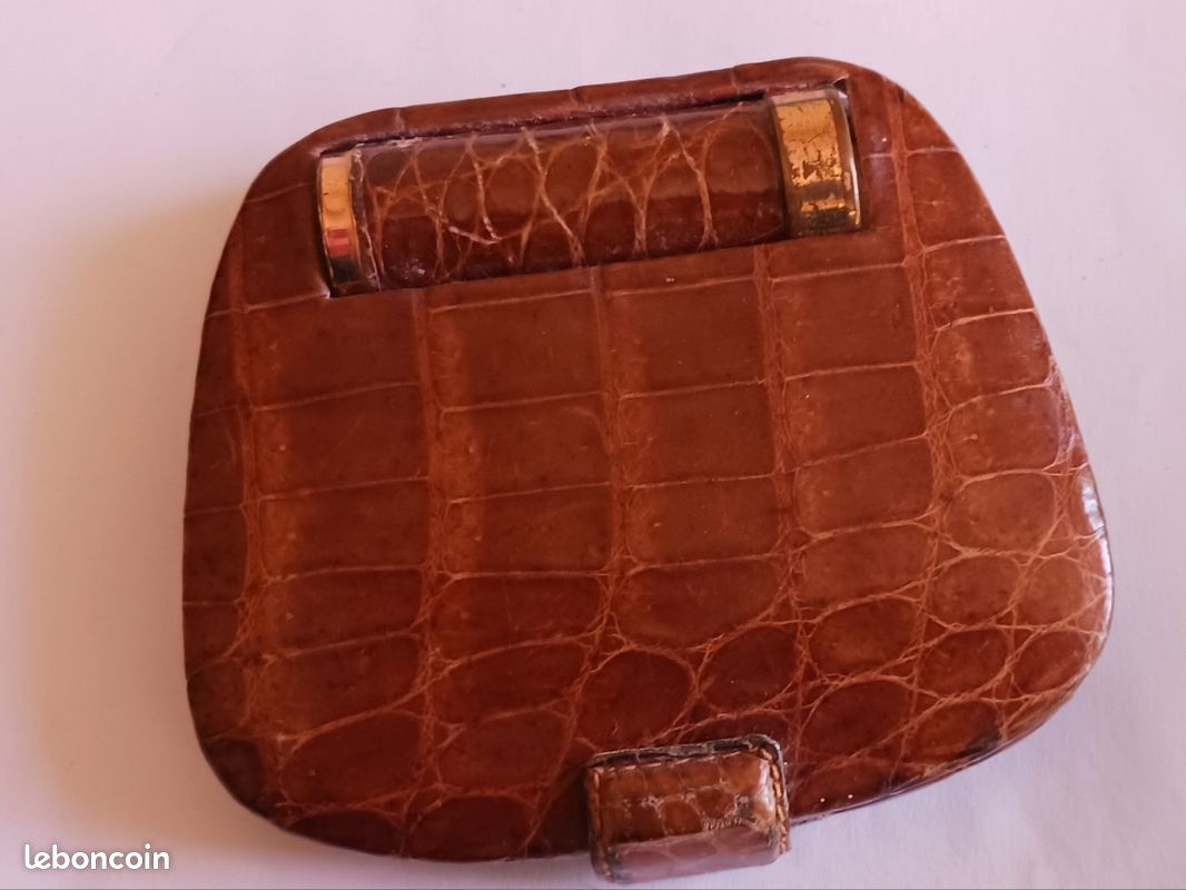 Poudrier De Sac En Cuir Python Rouge Avec Miroir - Occasion Bon état