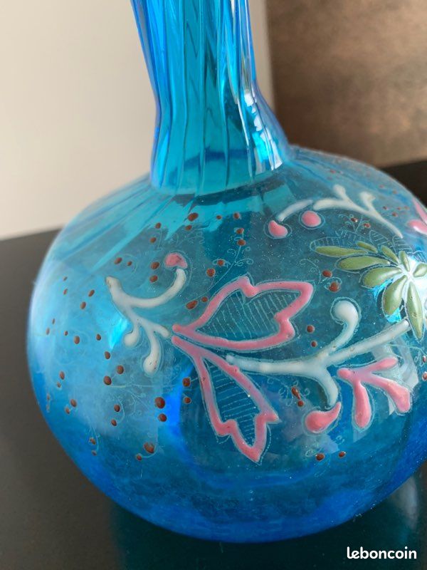 Carafe vintage verre bleu cobalt le smith glass co moon stars sixties usa 32cm