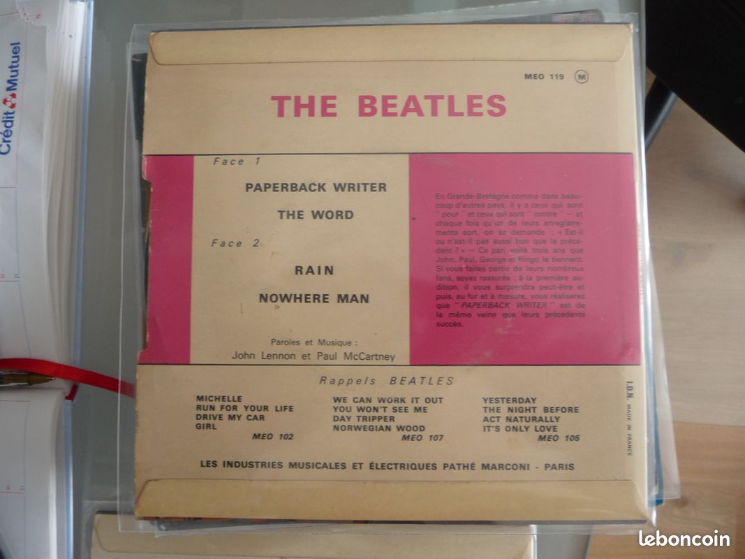 45T Beatles Odéon MEO 119 BIEM (2ème exemplaire) (image 2)