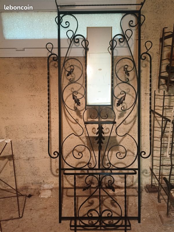 PORTE MANTEAU FER Forgé ART DECO MEUBLE D'ENTREE PORTE PARAPLUIES GLACE MIROIR e