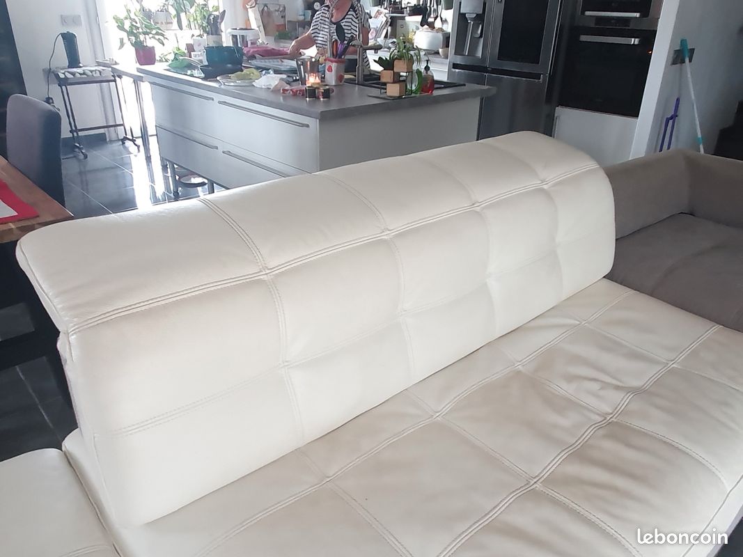 Canapé d'angle / CUIR CENTER - Beige crème (image 4)