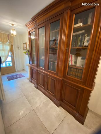 MEUBLE BIBLIOTHÈQUE MERISIER massif très bon état 340x230x70 EUR 150,00