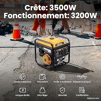 Générateur Dual Fuel 3500W (essence/LPG) – Inverter Portable, Super Silencieux, Avec Démarrage électrique Et Distance