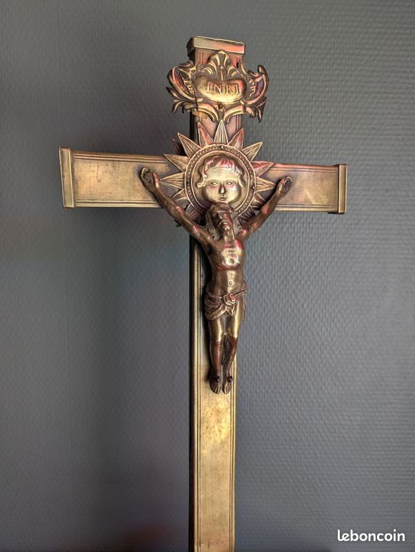 Croix de procession bronze crucifix Christ XVIIIe art sacré (image 2)