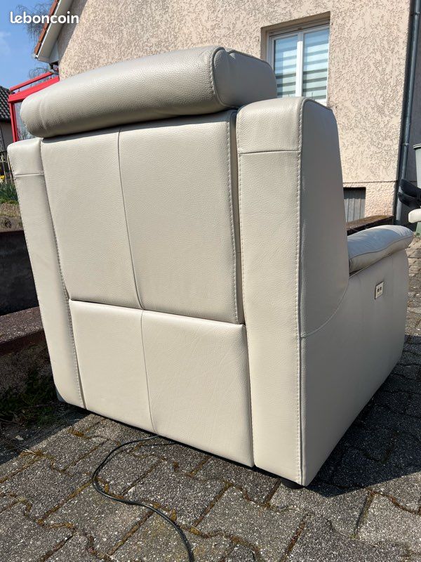 Fauteuil relax électrique en cuir gris (image 4)