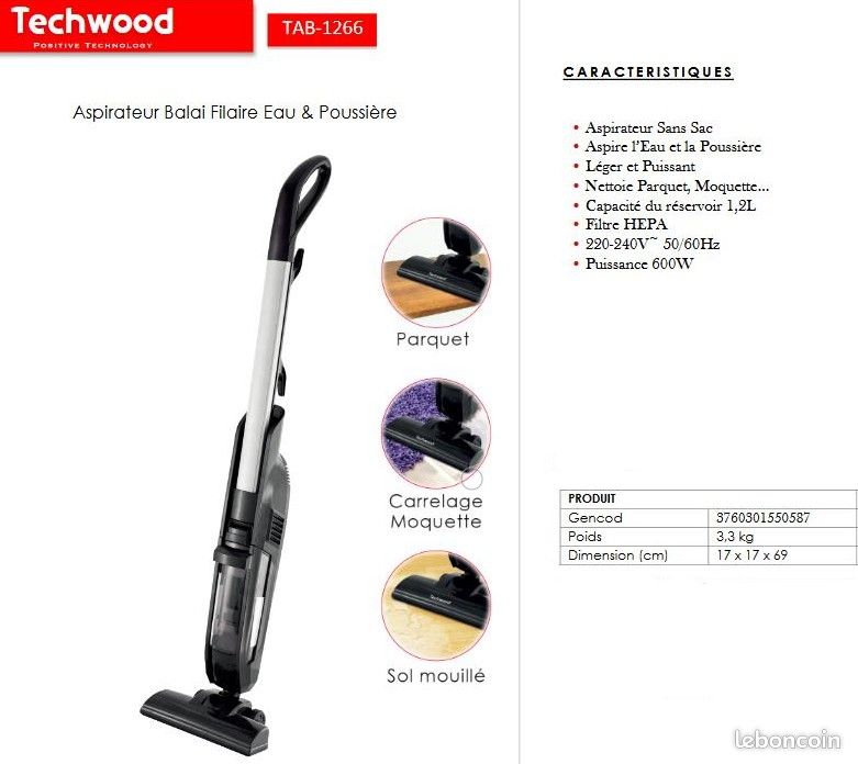Aspirateur balai filaire sans sac techwood Électroménager