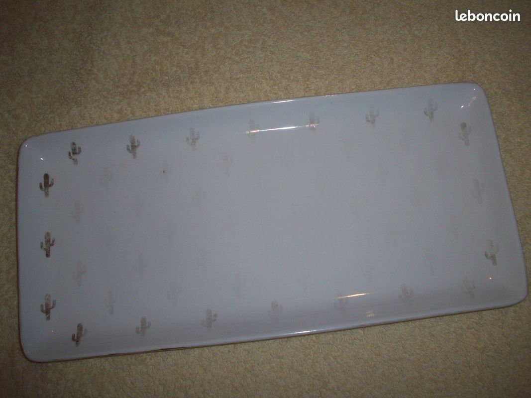 2 PLATS PORCELAINE pour bûche rôti motif cactus cadre doré joli BÉ utilisé Vintage _ À PRENDRE À BAYONNEe (image 7)