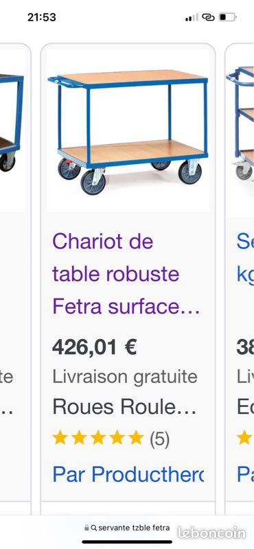 Chariot de table robuste Fetra surface de chargement 850 x 500 mm - 500 kg (image 2)