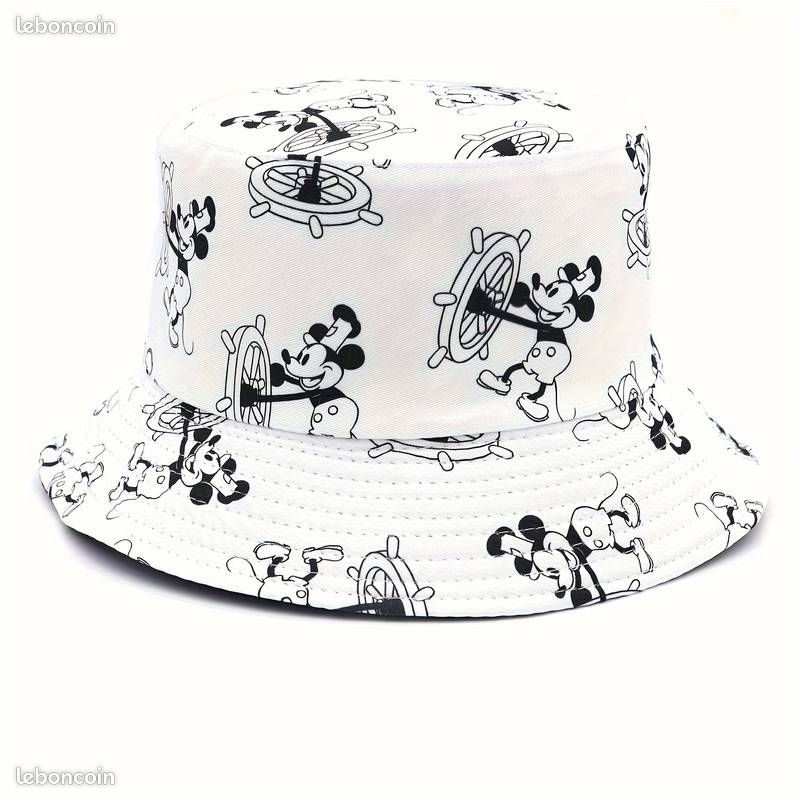 Bob coréen motif "Mickey navigateur", neuf, chapeau à imprimé musical, double face, pour hommes et femmes, protège soleil, plage, pêche, 56-58 (image 5)