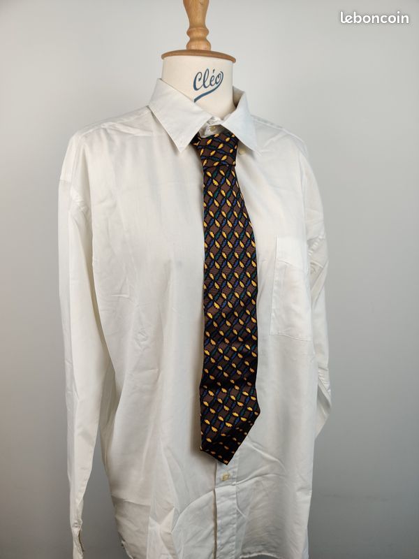 Cravate pierre balmain paris bleu motif doré made in France - 100% soie| - Accessoires & Bagagerie