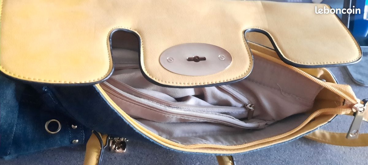 Sac à main en jean et matière synthétique jaune (image 5)
