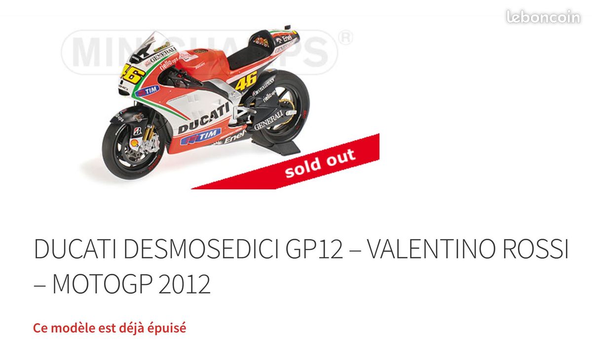 Minichamps 1/12 VALENTINO ROSSI 2012 DUCATI DESMOSEDICI GP12 TEAM