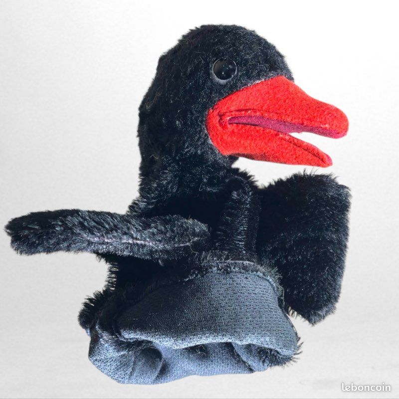 Marionnette à Main Vintage Steiff – Corbeau En Mohair – 24 Cm – Années 1950/60