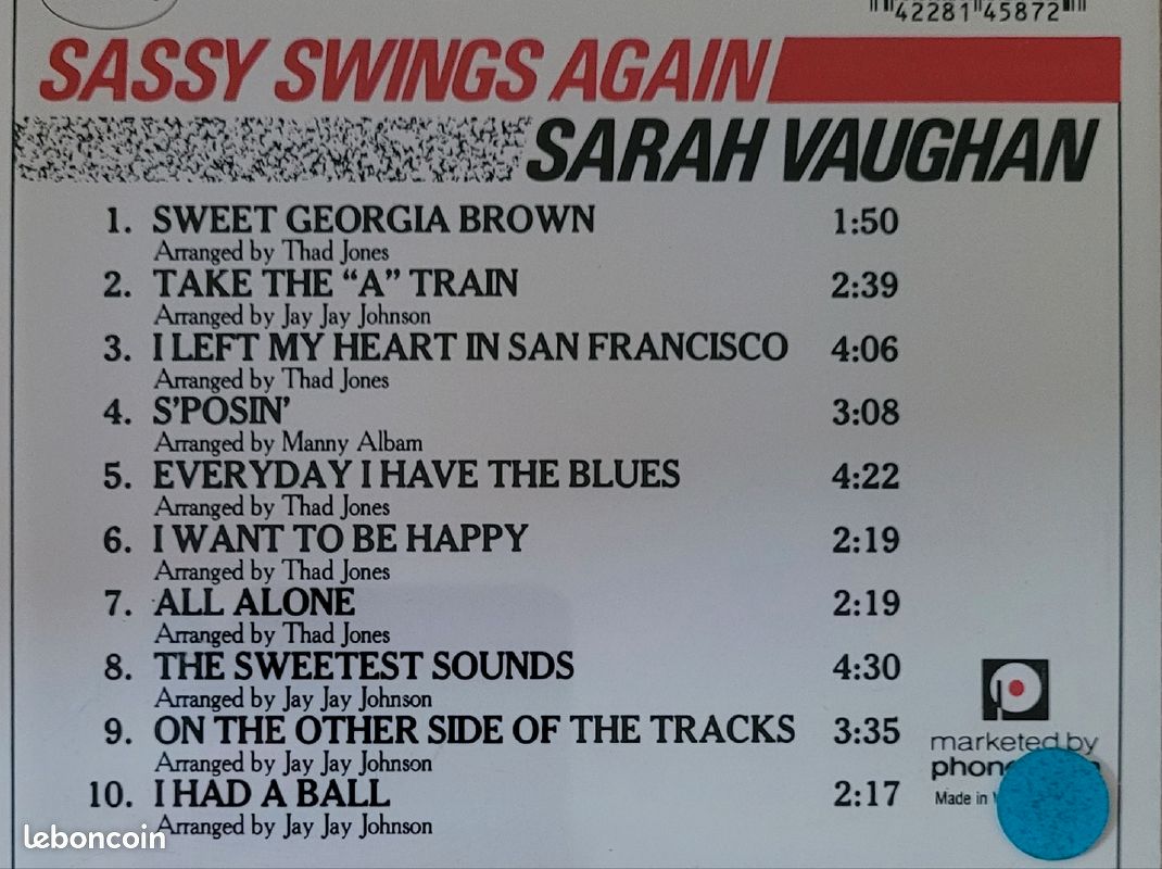 Sarah Vaughan CD Swings Again (image 2)