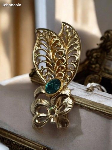 Broche Vintage En Métal Doré émaillée - Style Art Déco élégant - Accessoire Ancien