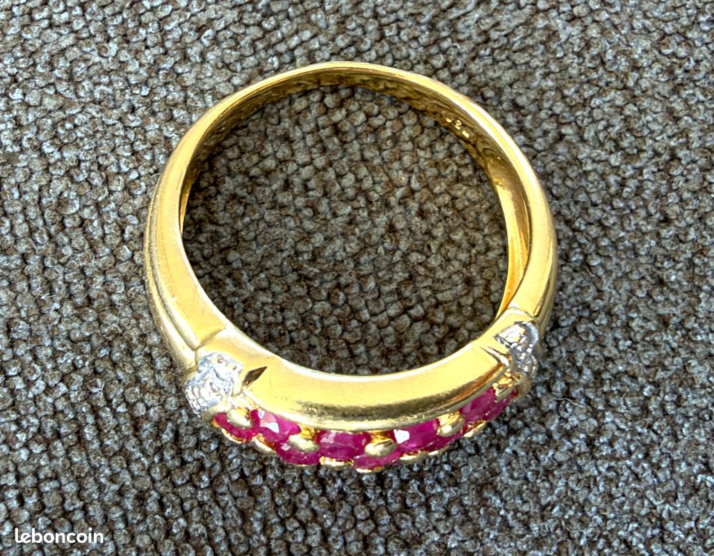 Bague en or jaune 18 carats - spinelles et diamants - taille 54 (image 9)
