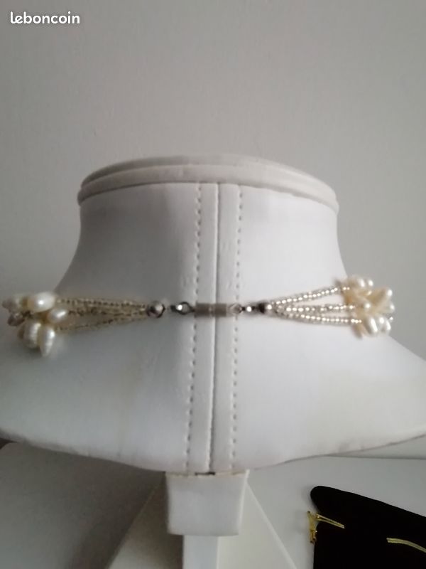 Collier perles fantaisie écru (image 3)