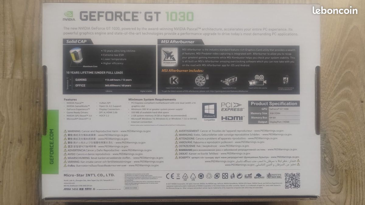 Carte vidéo MSI Geforce GT1030 2G Low Profil NEUVE (image 3)