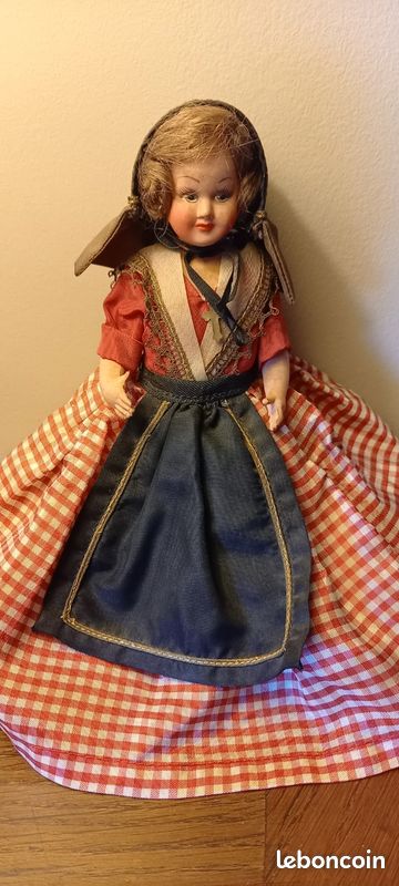 Grande Poupée Ancienne Petitcollin Celluloïd – Costume Limousin Années 50, 28 Cm, France