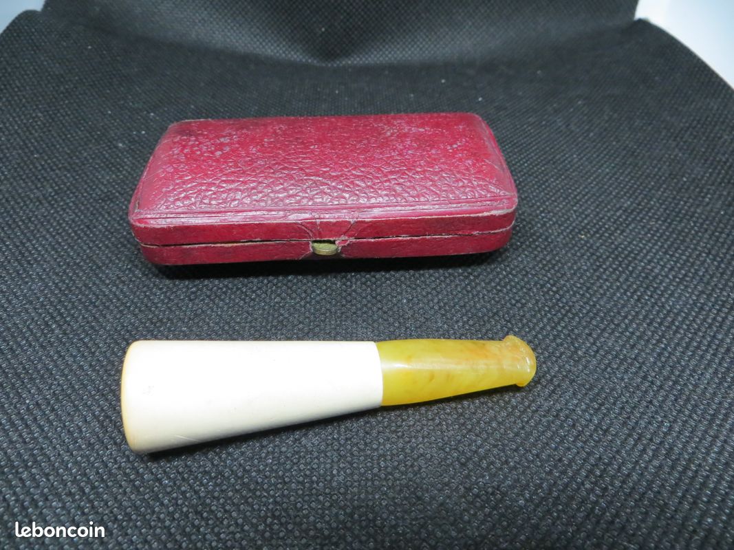 Porte fume cigarette ambre ancien vintage 1950 cuir (image 1)