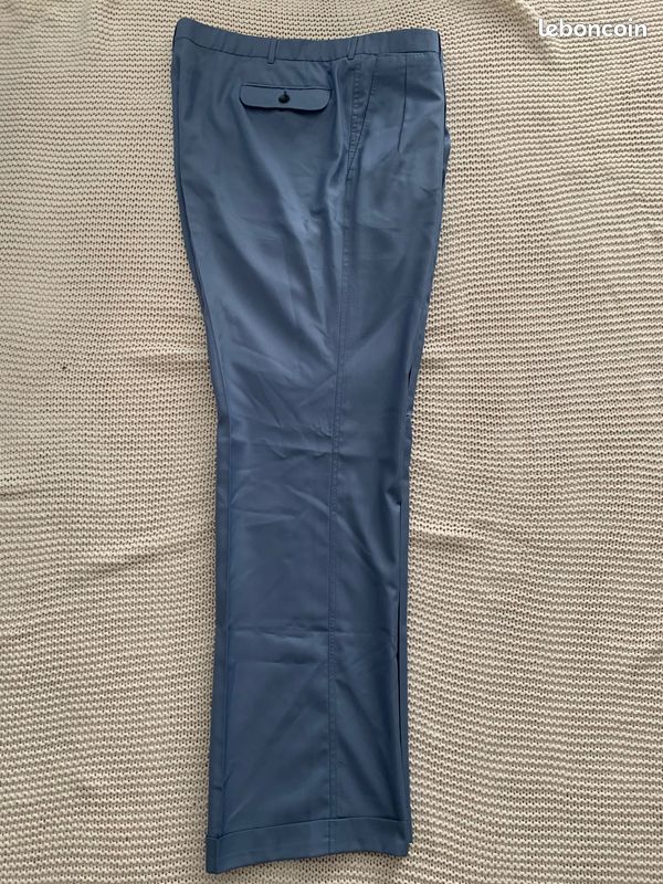 Pantalon Claude Rousseau Bleu Ciel Laine Fine Grande Mesure Bespoke - Taille W40/50L (image 15)