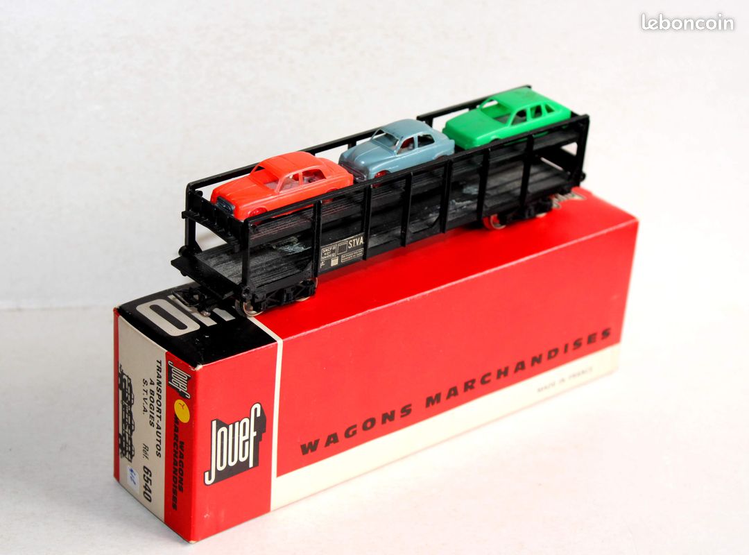 Jouef HO 6573 – Wagon Double Articulé Pour Transport De Voitures STVA SNCF, époque Vintage – Prêt à L’emploi